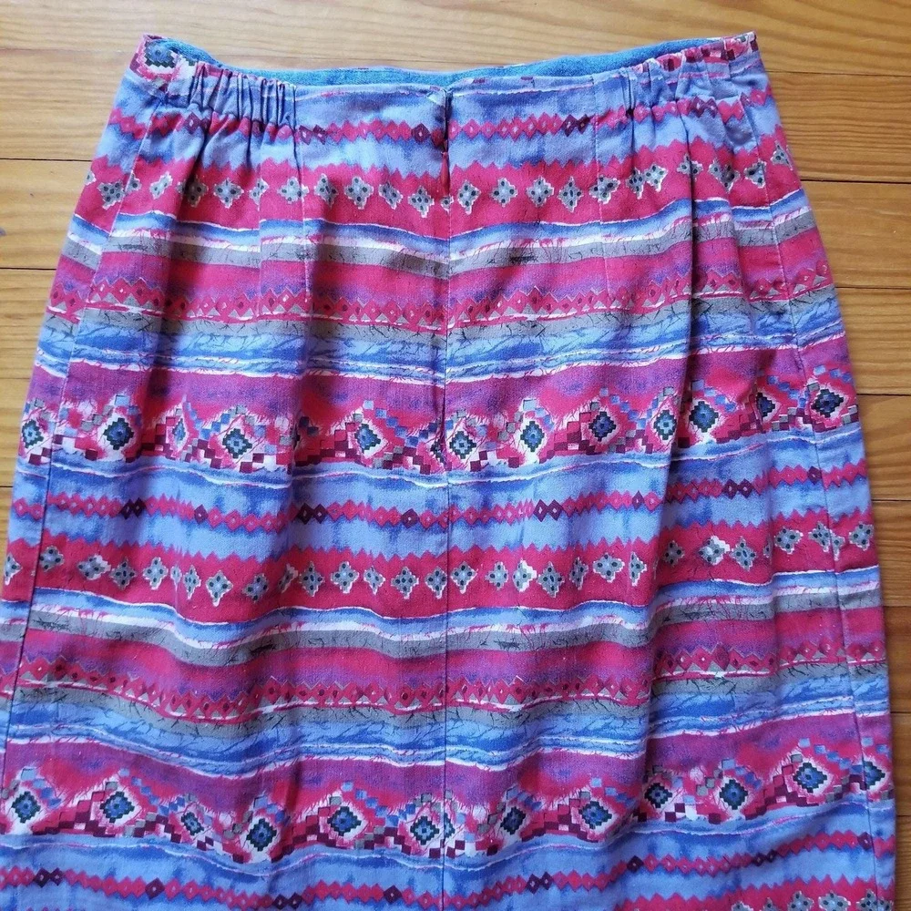 Coldwater Creek M Aztec Southwest Denim Wrap‎ Skirt Back Slit Maxi Western